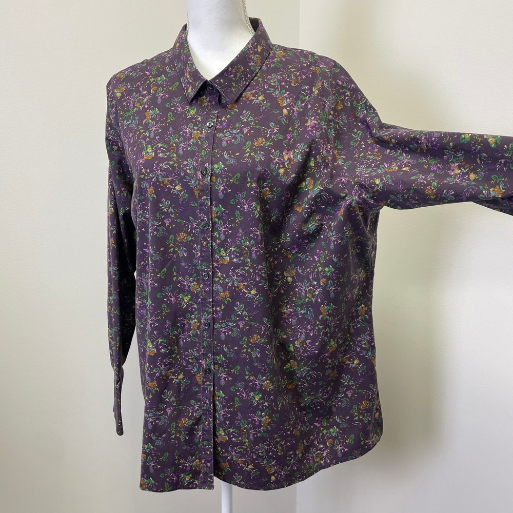 Eddie Bauer Purple Floral Stretch Wrinkle Resistant Button Down Shirt 2X - Picture 4 of 16